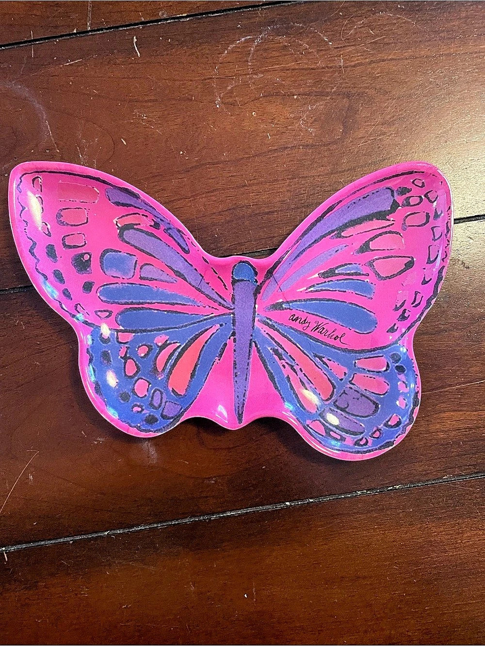 Andy Warhol Butterfly Pink & Purple Butterfly Jewelry Dish Decor